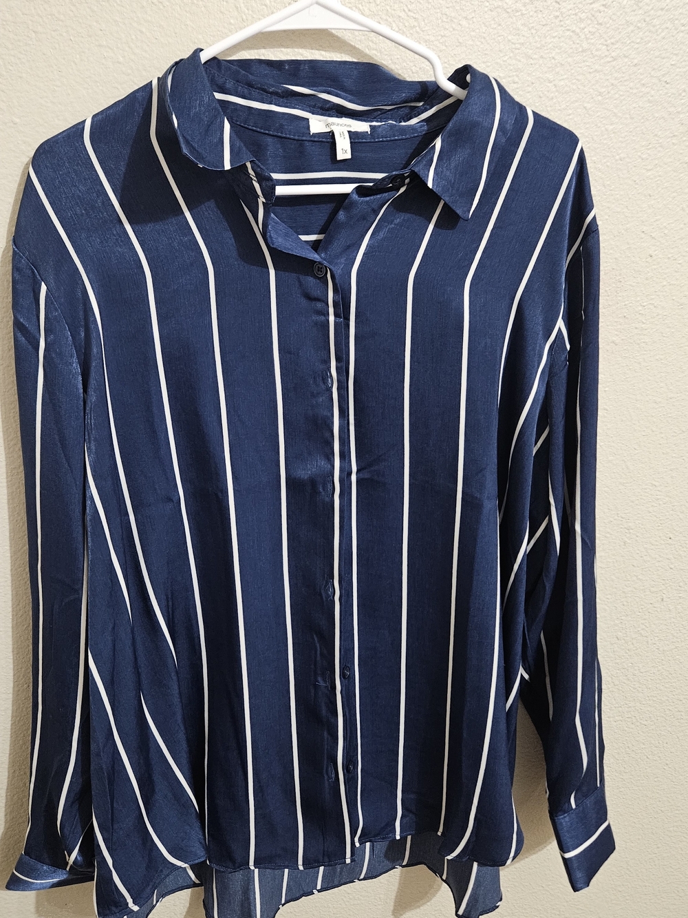 Maurices Navy and White Vertical Stripe Button-Down Shirt